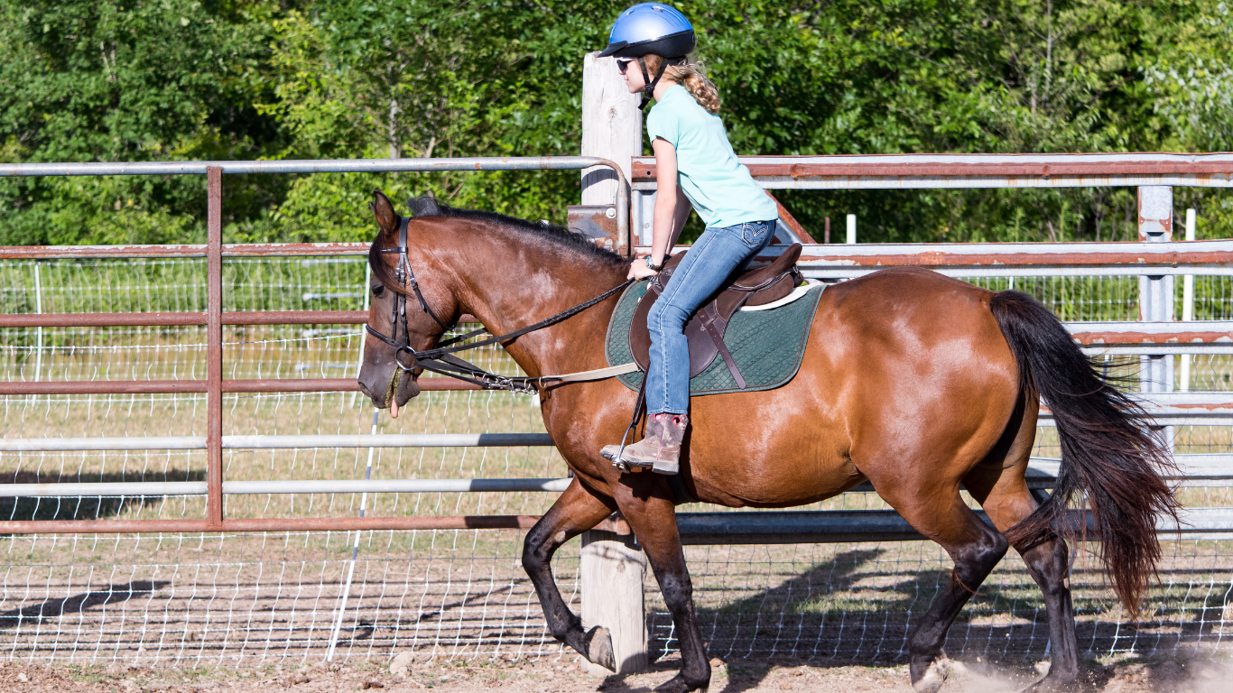 Child horse riding during an optional holiday club add-on